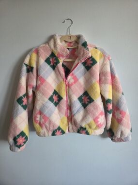 Old Navy Pastel Sherpa Jacket with Pink, Yellow & Green Accents